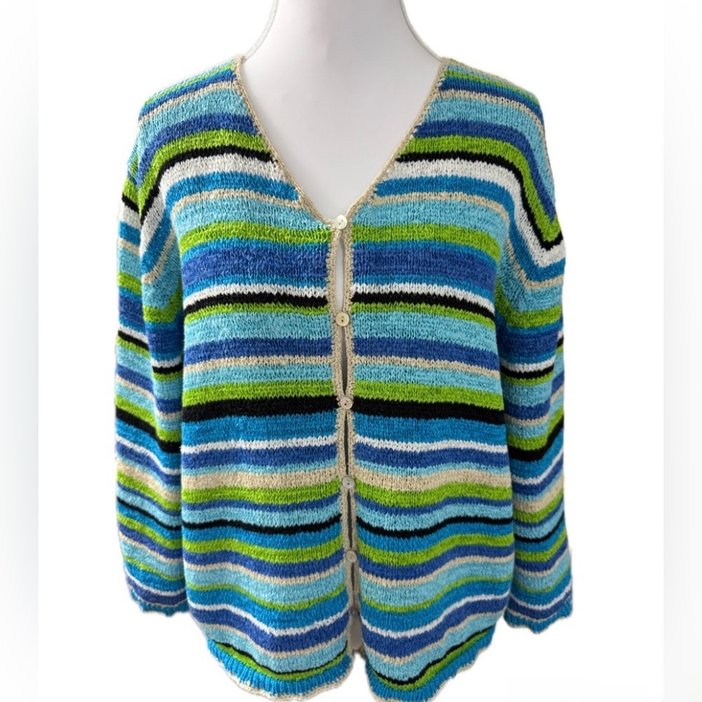 VINTAGE MARISA CHRISTINA SEQUIN CROCHET CARDIGAN MULTICOLOR SIZE: LARGE